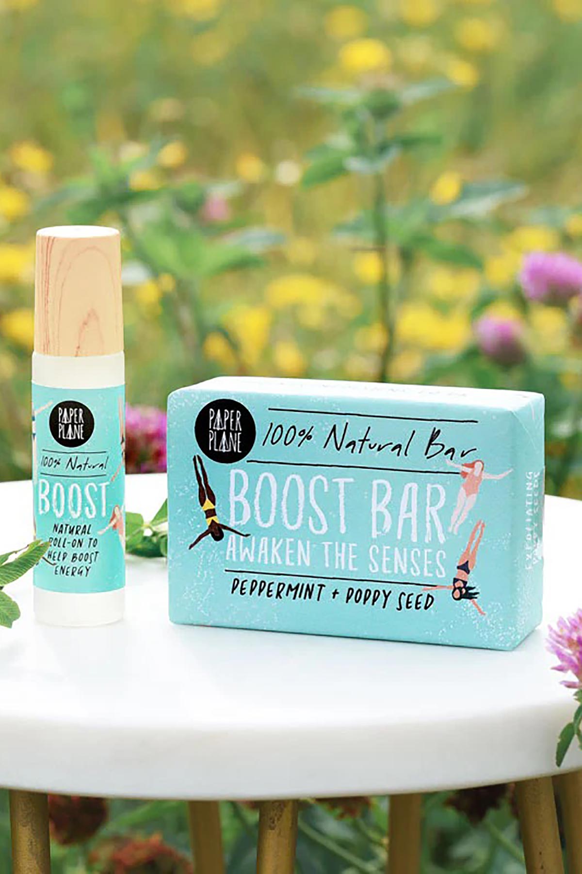Paper Plane Boost Bar soap and matching natural roll-on pulse point oil gift pairing - Urban Wild