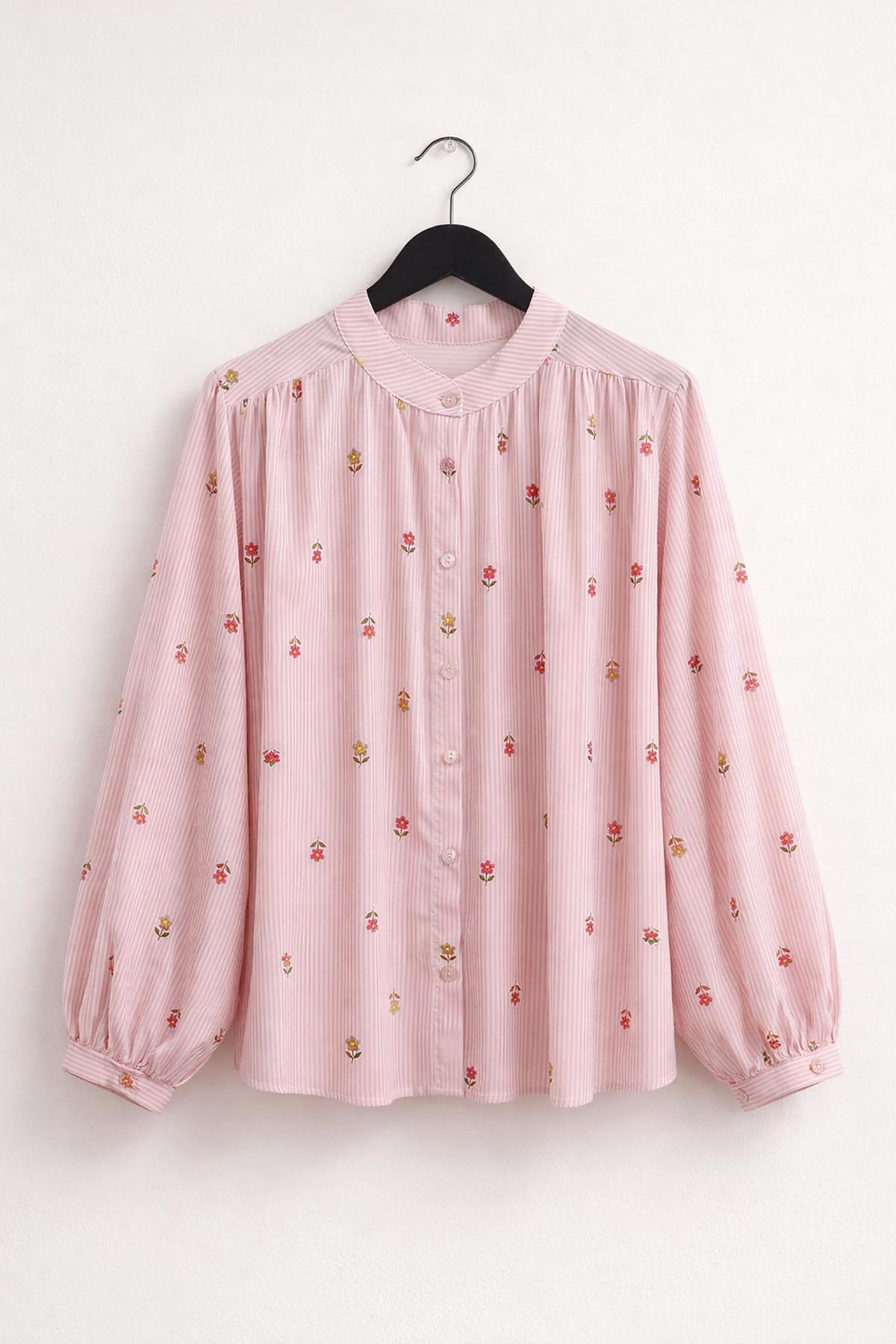 Pink stripe cotton blouse with floral detail by Urban Wild