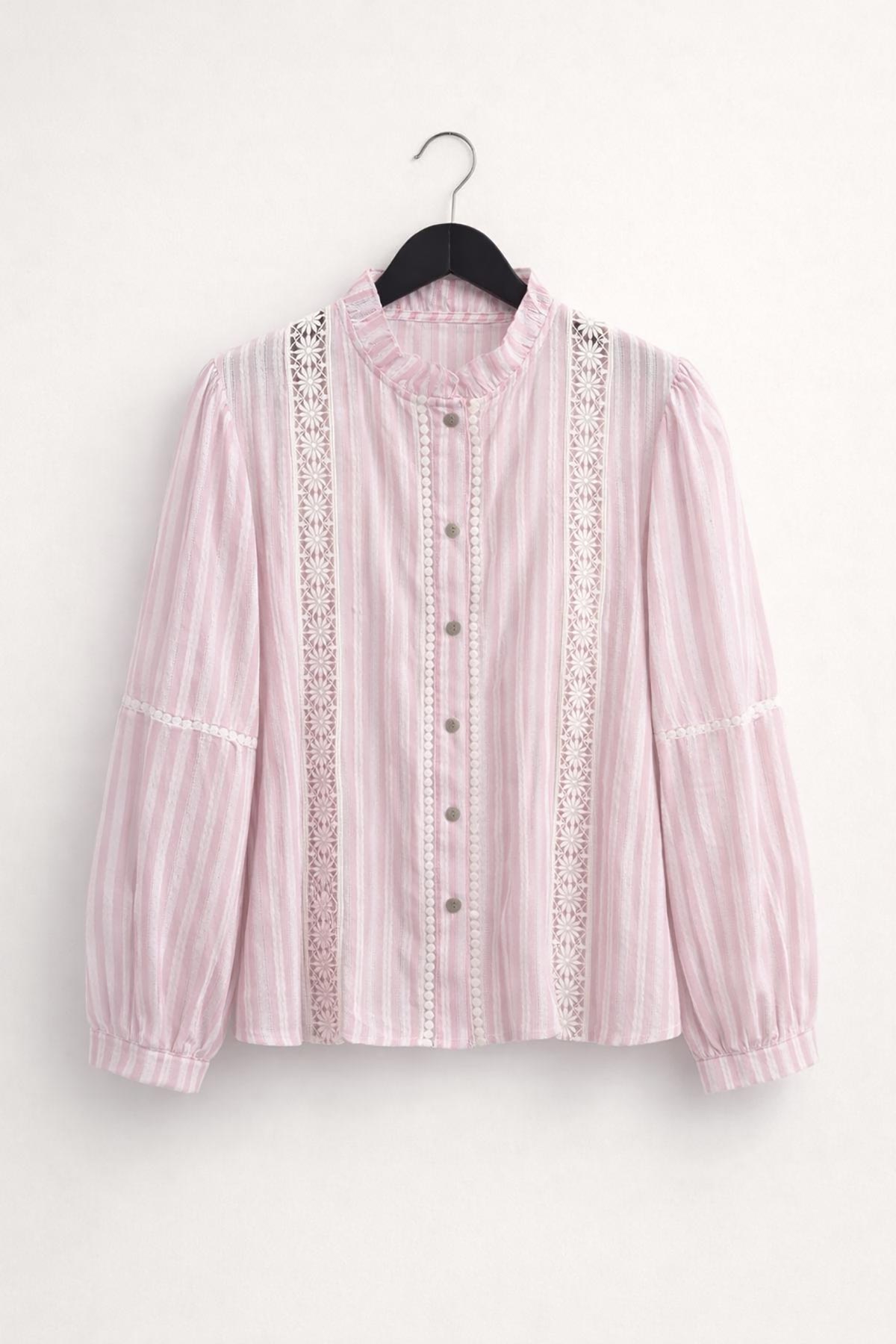 Pink stripe cotton blouse with lace panel detail by Urban Wild