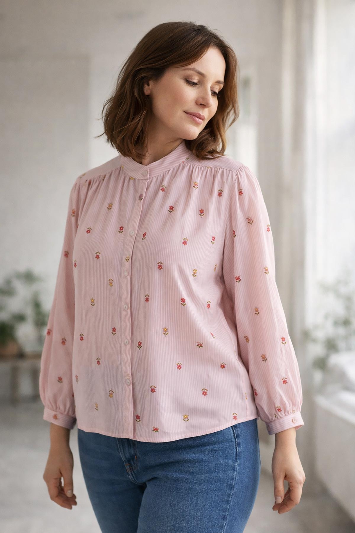 Close-up of breathable cotton stripe fabric