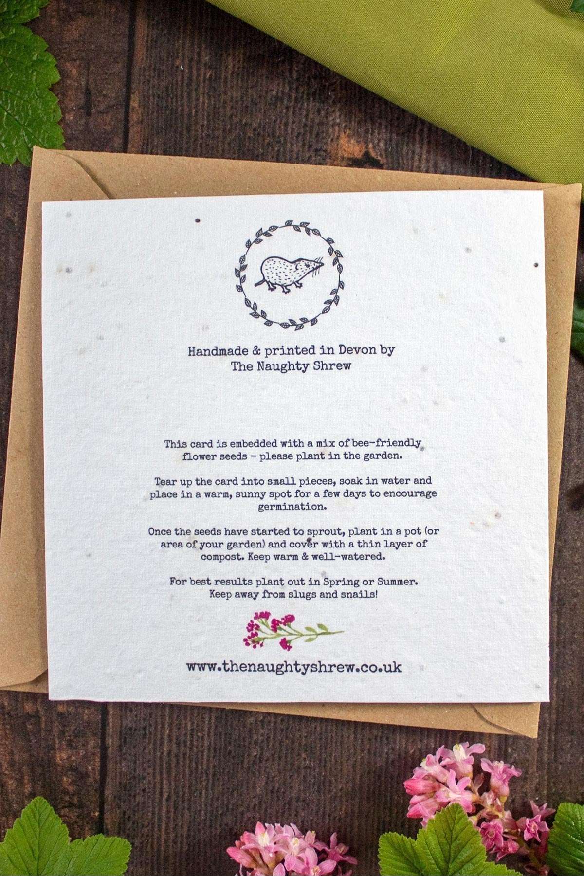 Plantable greeting card reverse showing wildflower planting instructions — Urban Wild