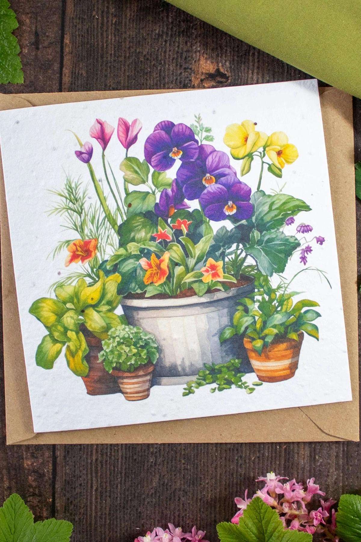 Plantable potted plants illustrated greeting card on wildflower seed paper — Urban Wild