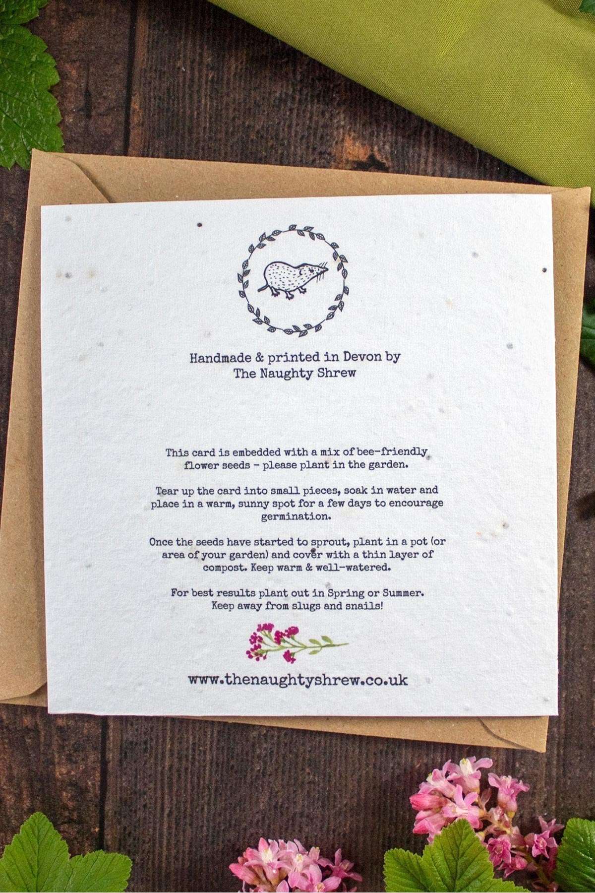 Back of plantable wedding card showing planting instructions on seed paper — Urban Wild