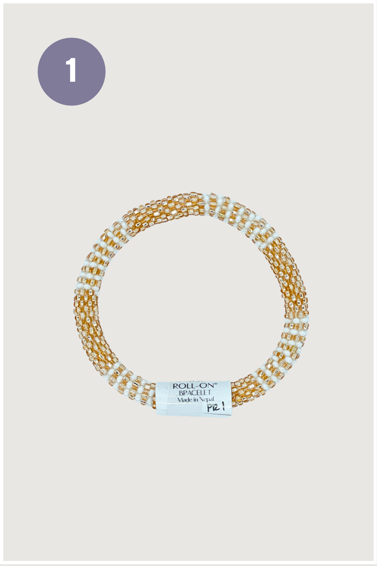 Gold and white beaded Roll-On bracelet handmade in Nepal — style one — Urban Wild