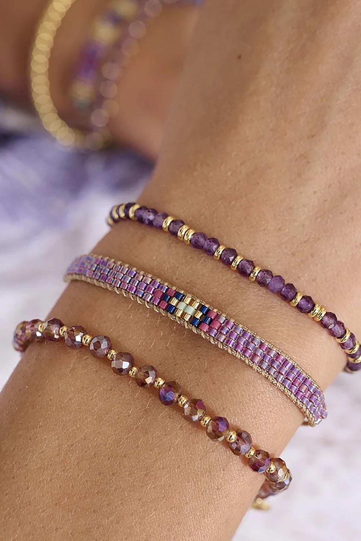 Prunus Gold & Pink Crystal Beaded Stretch Bracelet — Urban Wild