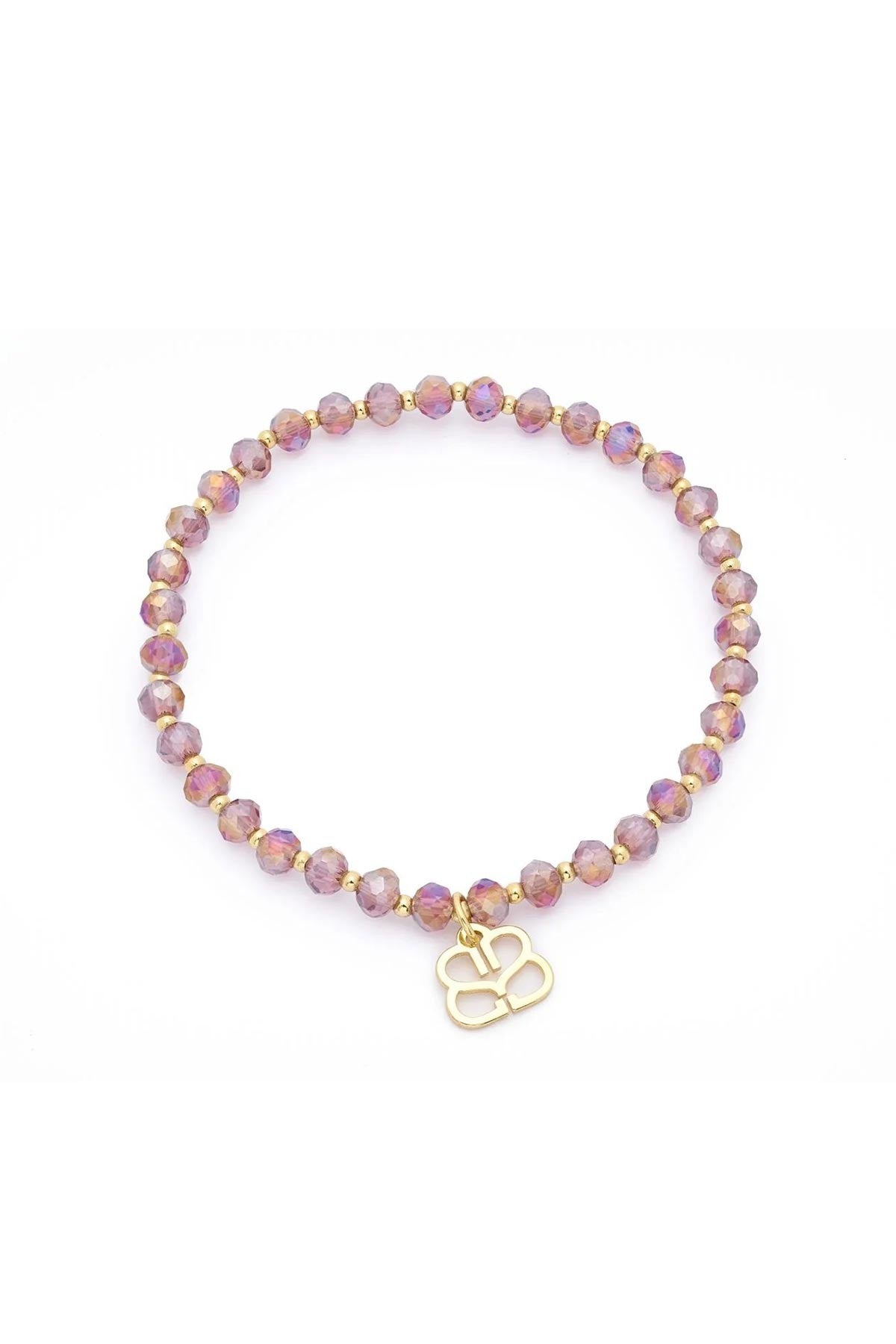Prunus pink crystal and gold beaded stretch bracelet with faceted sparkling beads — Urban Wild