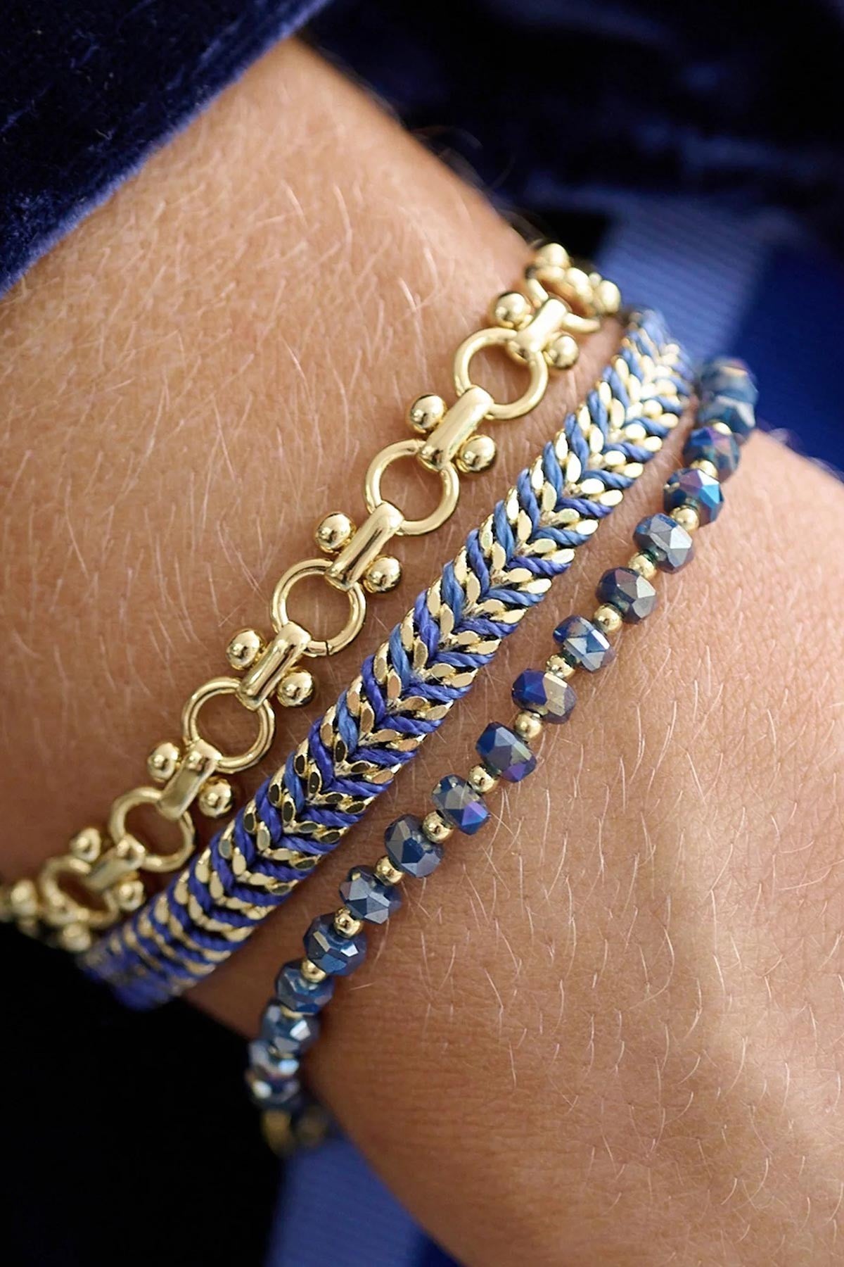 Prunus Navy & Gold Crystal Stretch Bracelet — Urban Wild