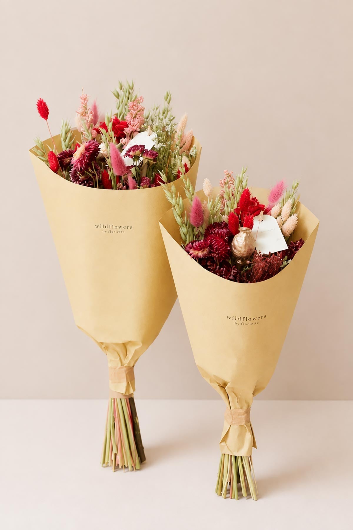 Red Allure hand-tied dried flower field bouquet with red pink and copper blooms — Urban Wild