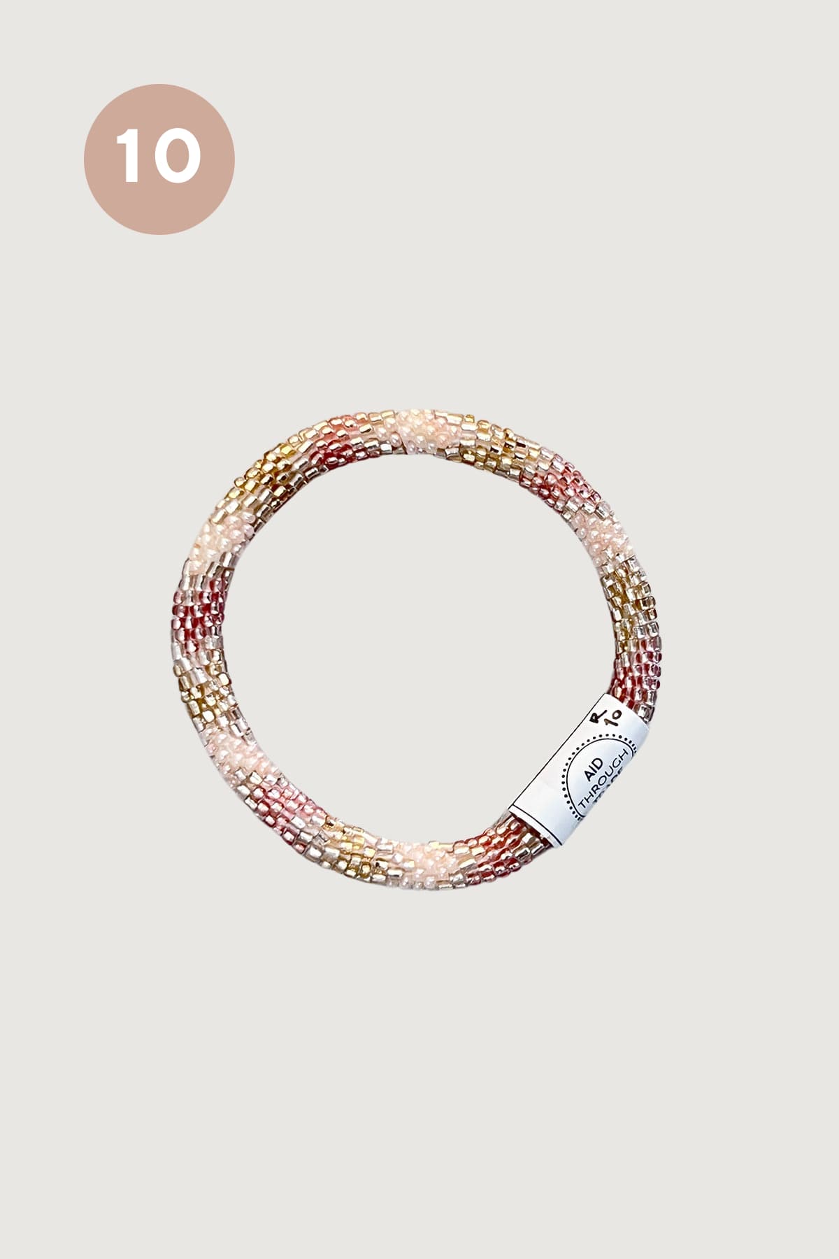 Blush pink gold and silver beaded Roll-On bracelet design ten handmade Nepal - Urban Wild