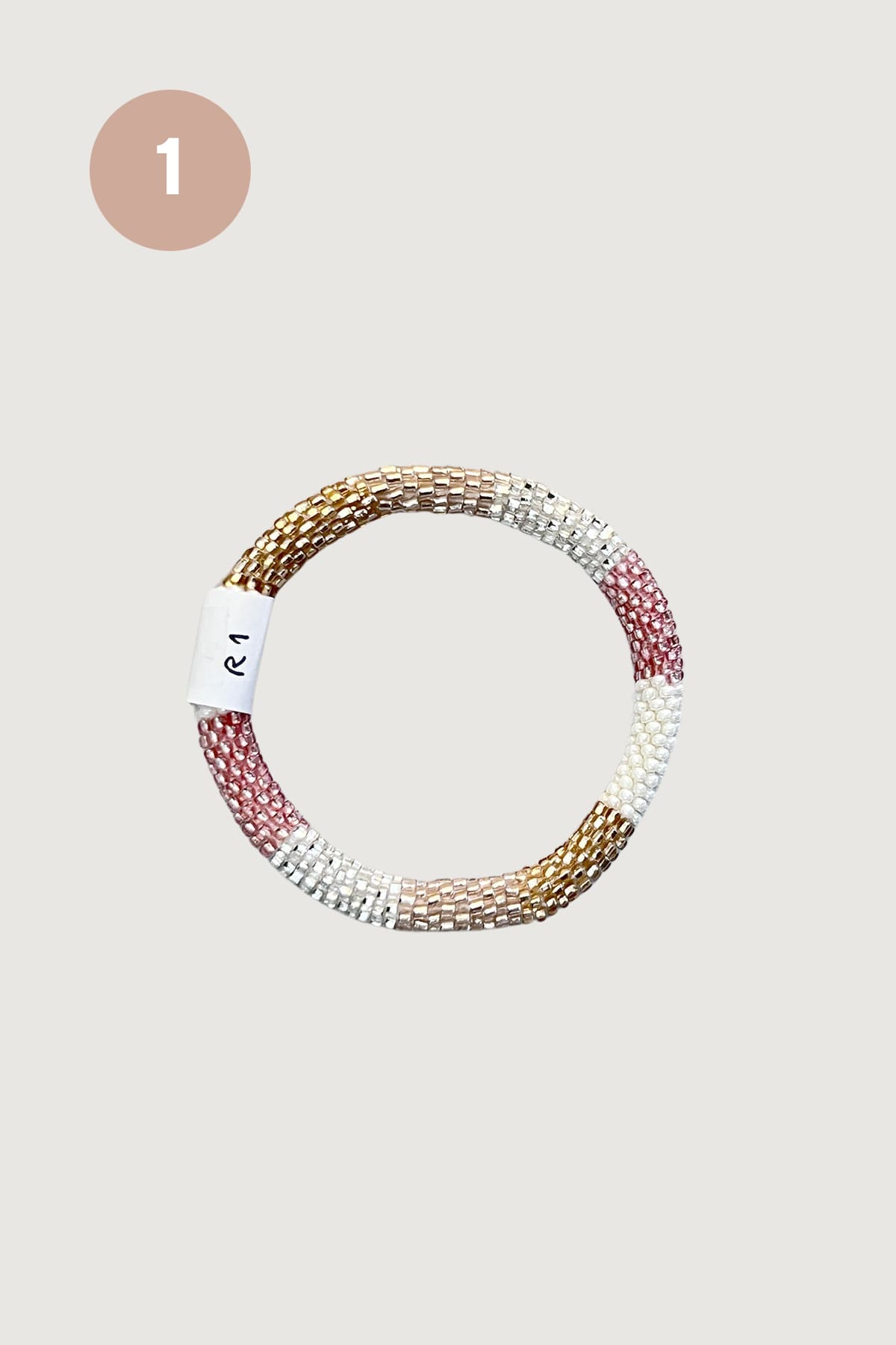 Rose pink gold and white beaded Roll-On bracelet design one handmade in Nepal - Urban Wild