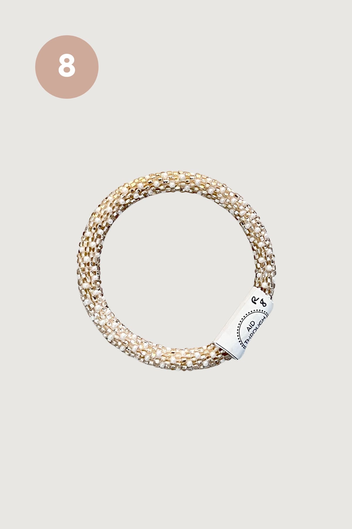 Champagne gold and pearl beaded Roll-On bracelet design eight handmade Nepal - Urban Wild