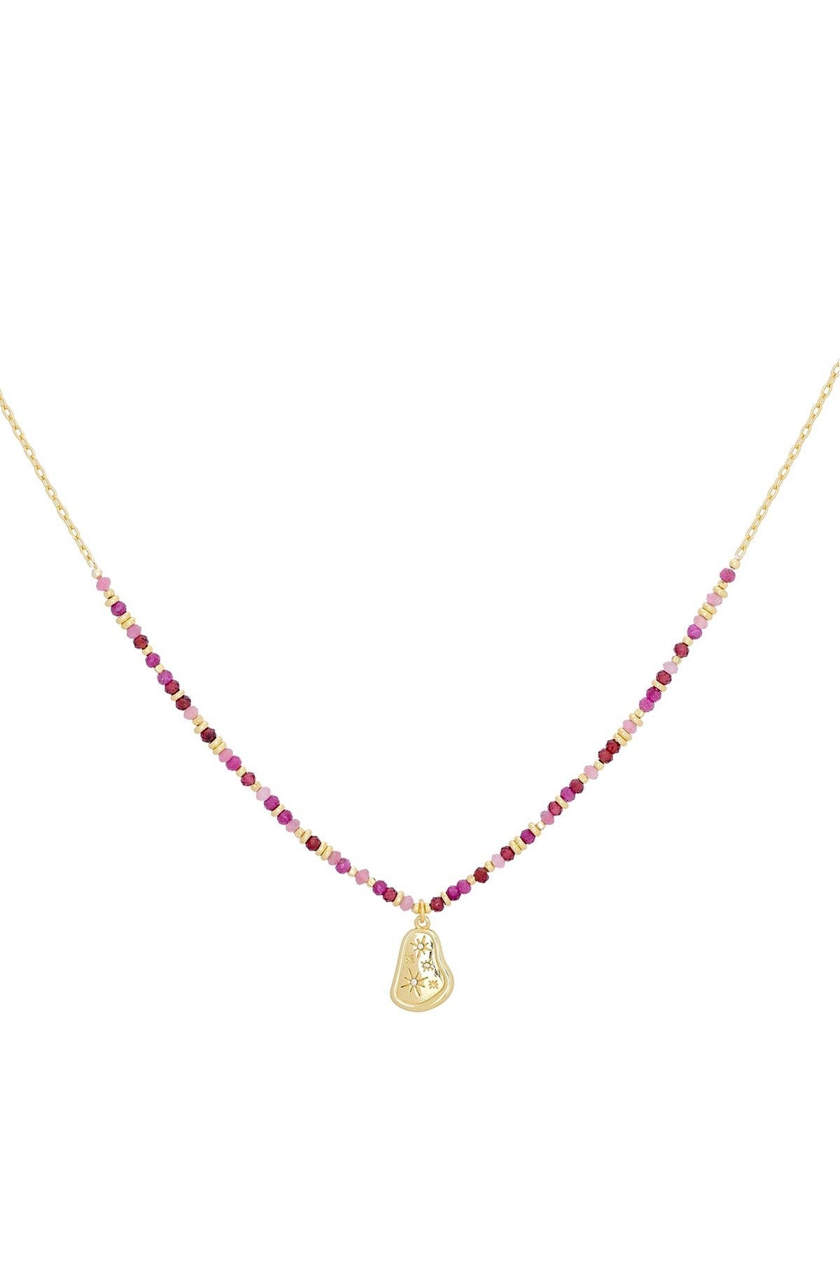 Armino Ruby Gold Beaded Necklace with Celestial Charm — Urban Wild