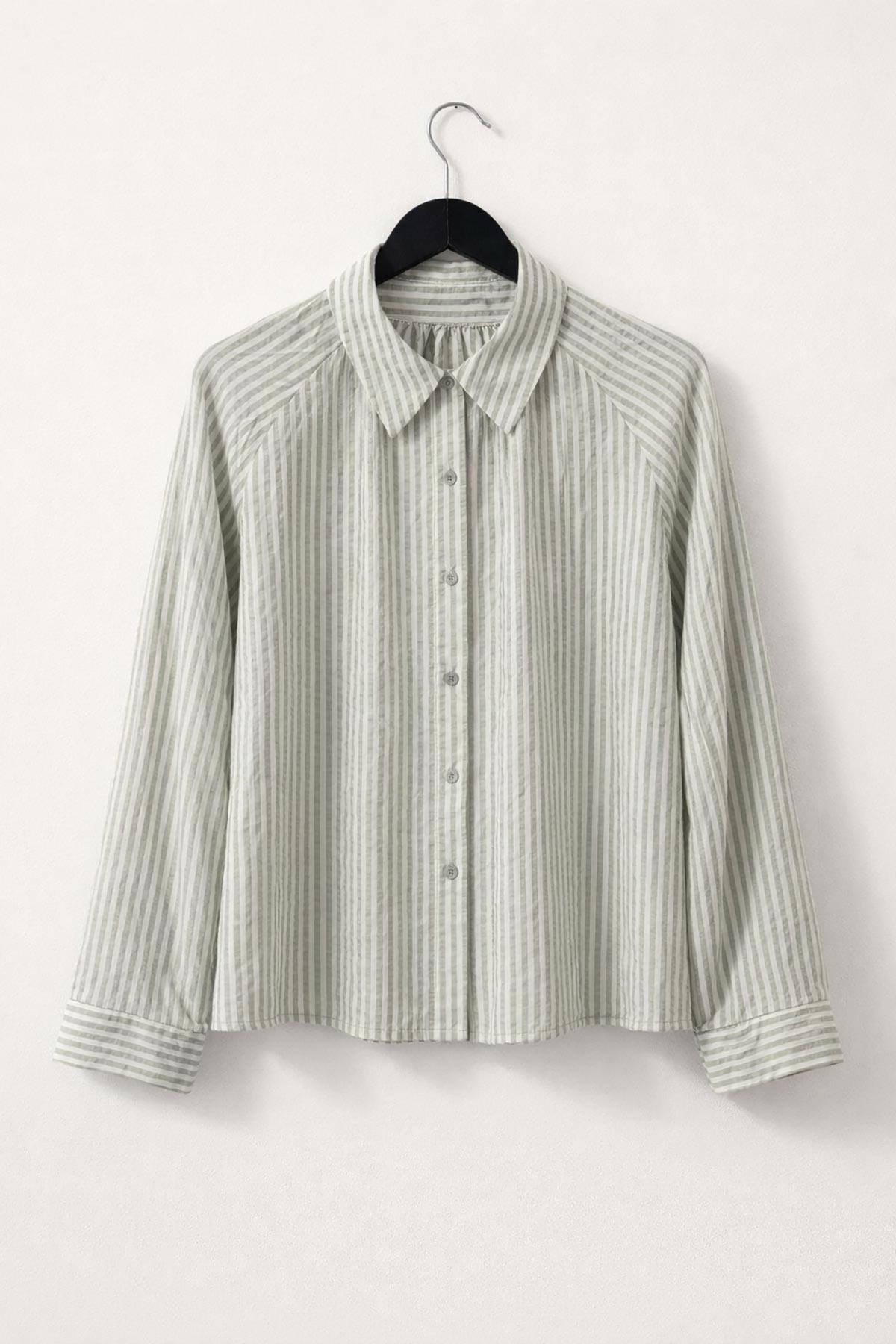 Sage stripe cotton blend shirt in relaxed fit by Urban Wild