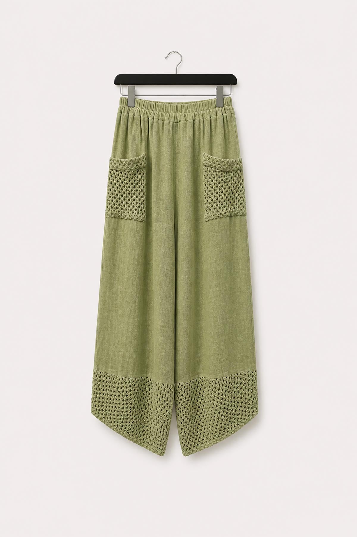 Sage Washed Linen Mesh Pocket Wide-Leg Trousers