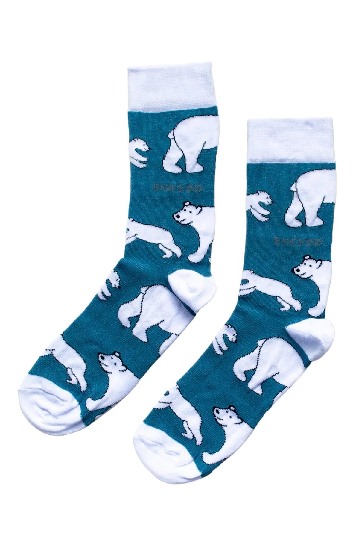 Save the Polar Bears blue bamboo crew socks with polar bear print by Bare Kind — Urban Wild