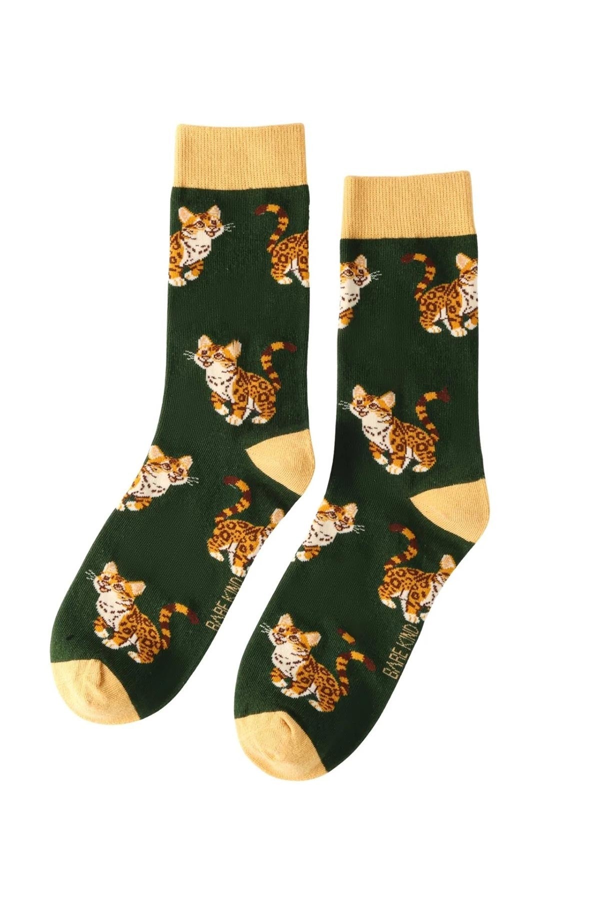 Green and yellow leopard print bamboo crew socks by Bare Kind — Urban Wild