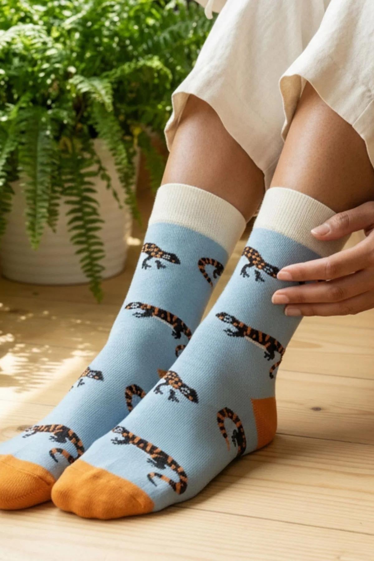 Save the Salamander Blue Bamboo Crew Socks — Urban Wild