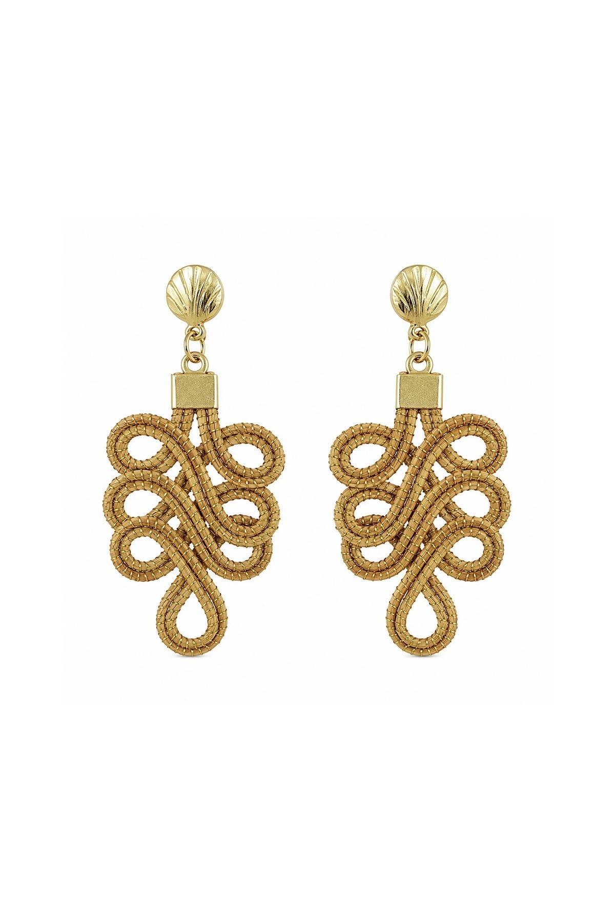 Selva handwoven Golden Grass statement earrings with hypoallergenic ear wires in natural gold — Urban Wild