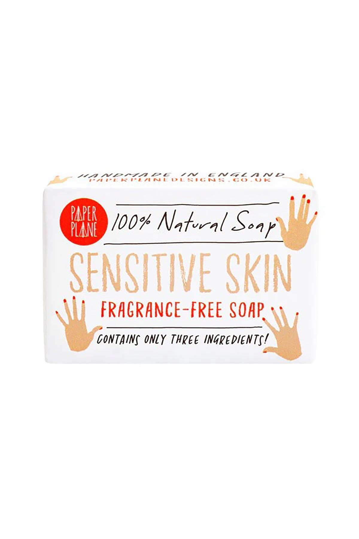 Paper Plane sensitive skin fragrance-free natural soap bar in white paper packaging — Urban Wild