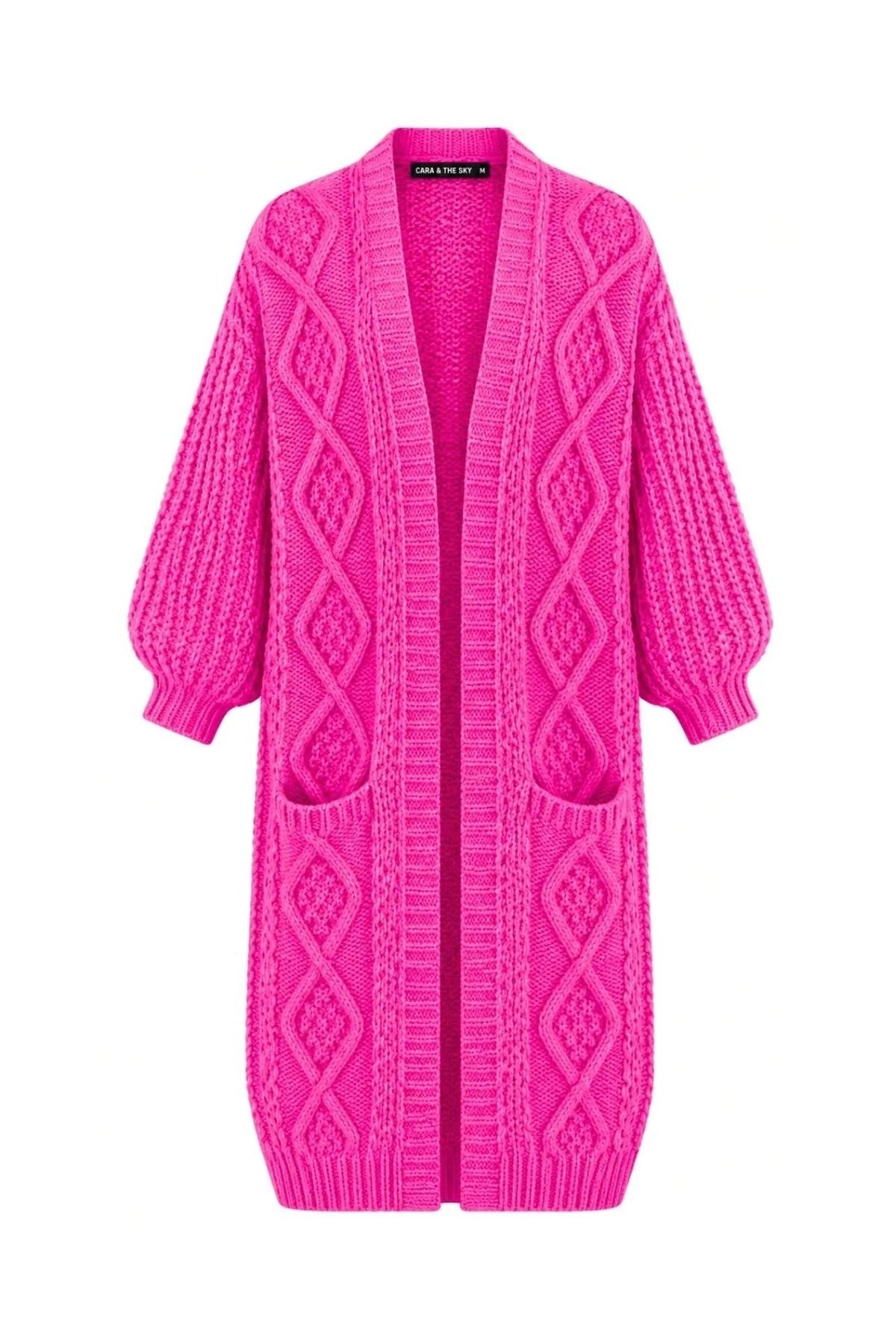 Cara and The Sky Stevie hot pink oversized British-made vegan cardigan detail — Urban Wild