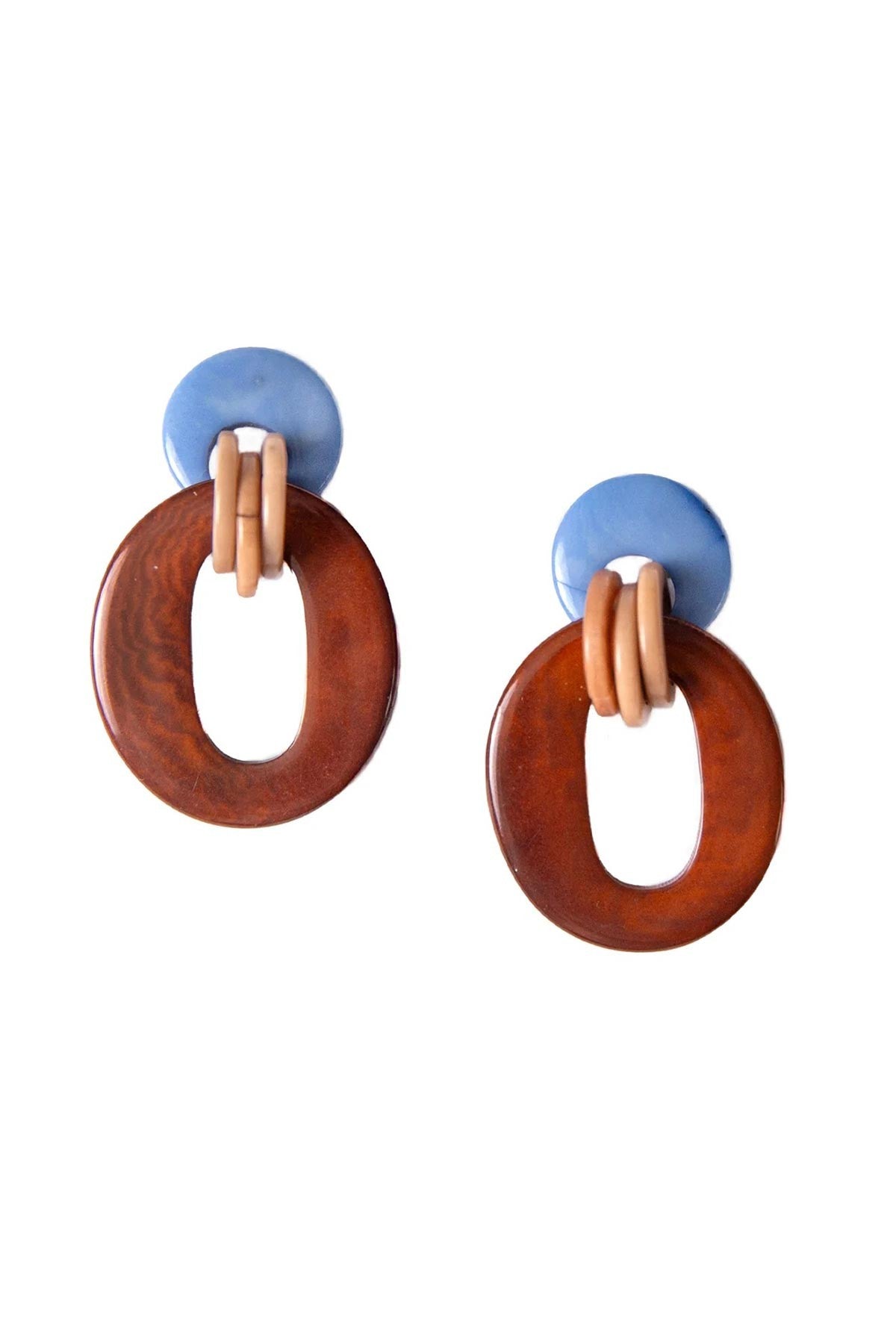 Biscayne Bay blue and chestnut tagua ring statement earrings on post fittings — Urban Wild