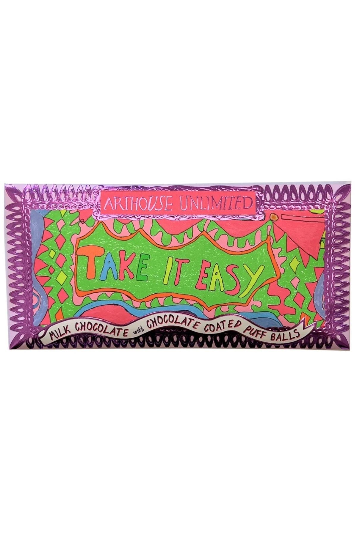 Take It Easy milk chocolate bar with puff balls in illustrated paper envelope — Urban Wild
