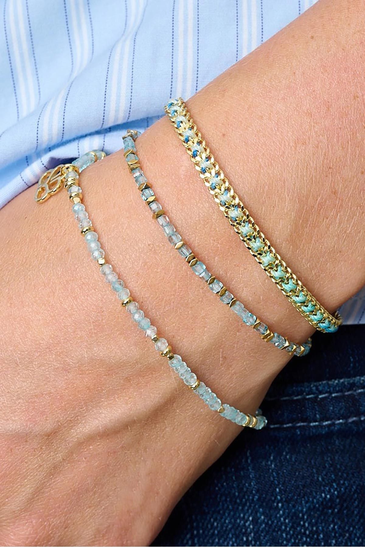 Boho Betty Valentina blue topaz bead bracelet with gold accents detail — Urban Wild