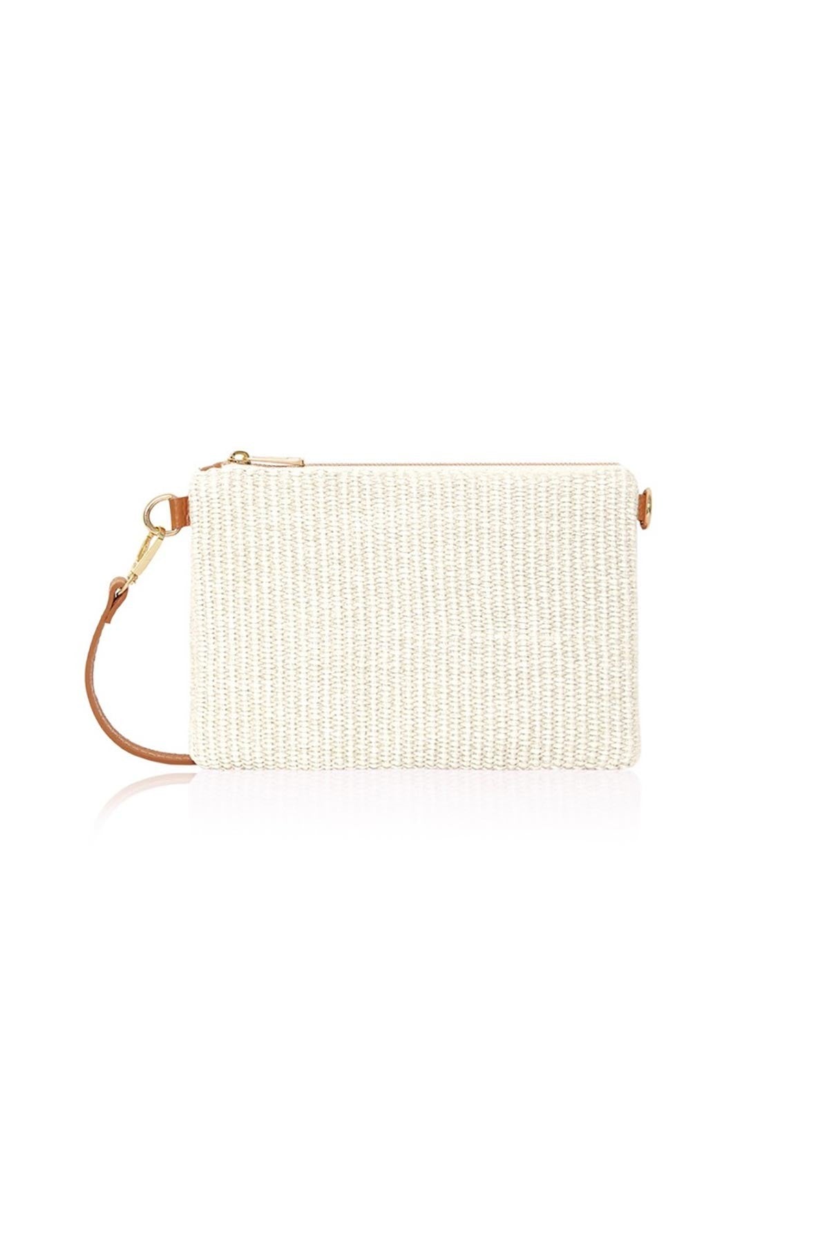 Handmade Italian raffia and leather rectangle bag in whisper white with shoulder strap — Urban Wild