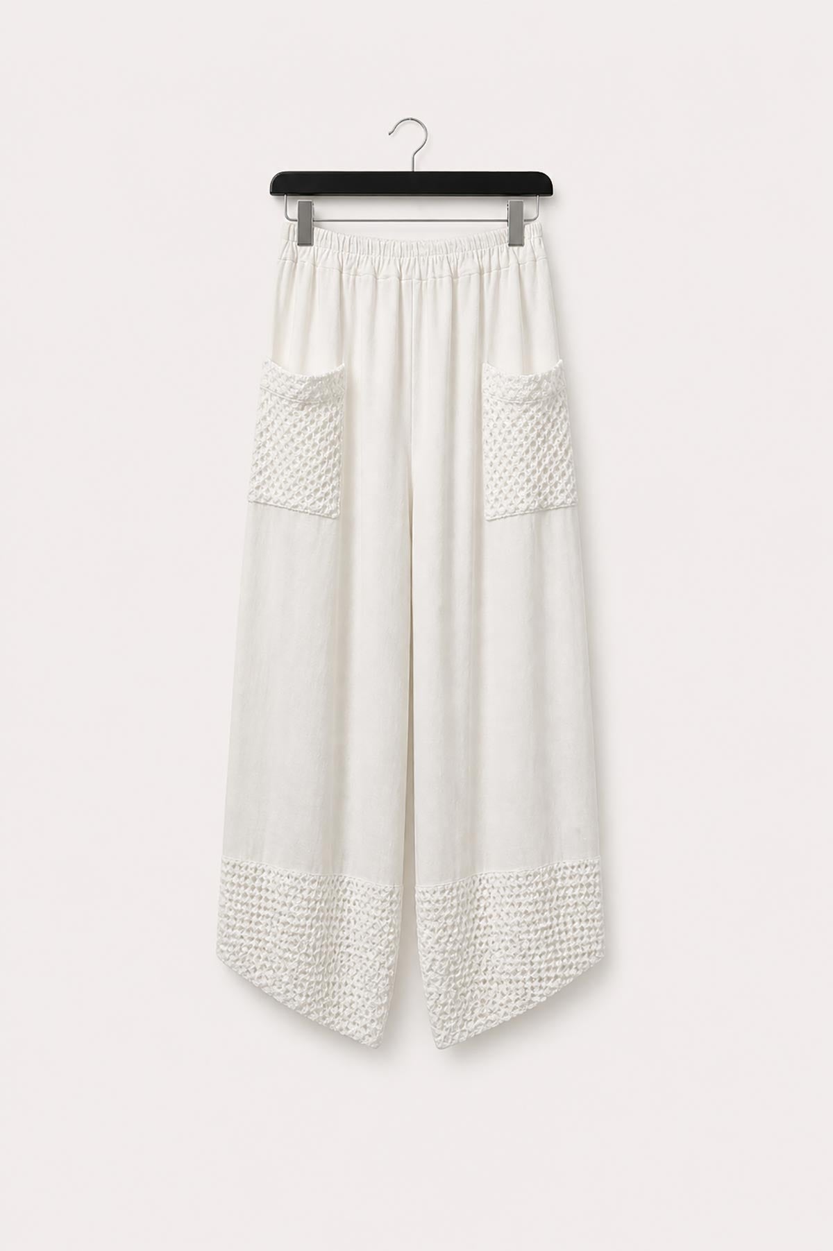 White Washed Linen Mesh Pocket Wide-Leg Trousers