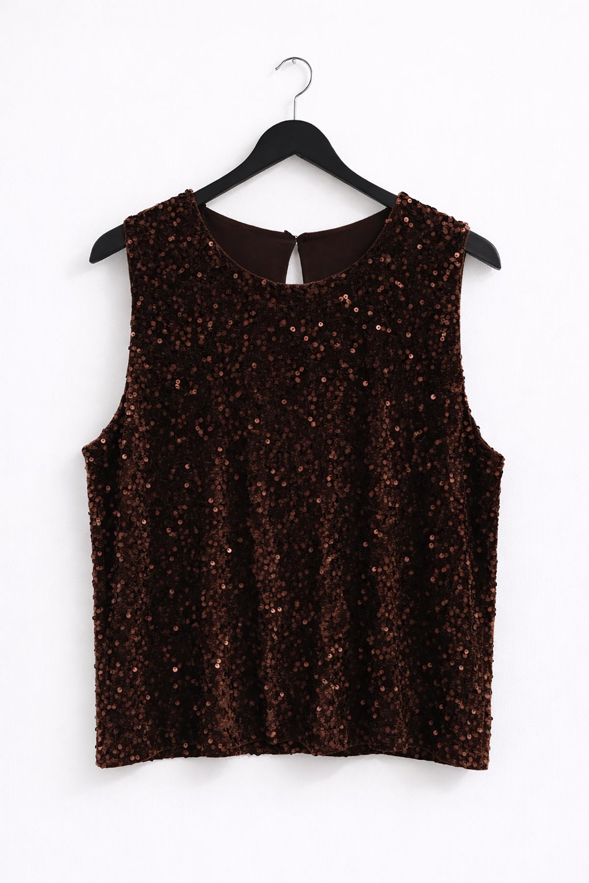 chocolate brown velvet sequin sleeveless top made in Italy