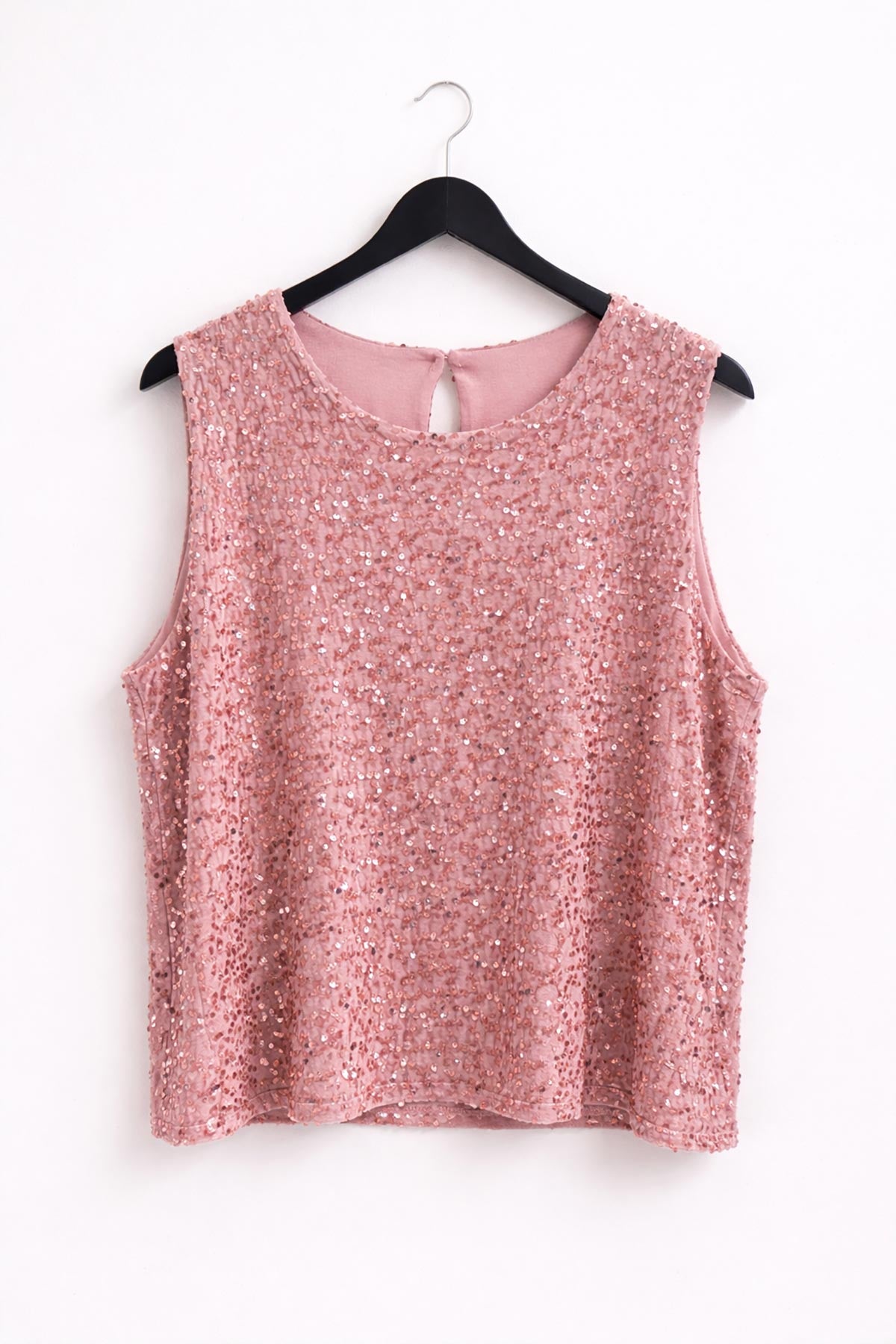 Dusky pink velvet sequin sleeveless top made in Italy