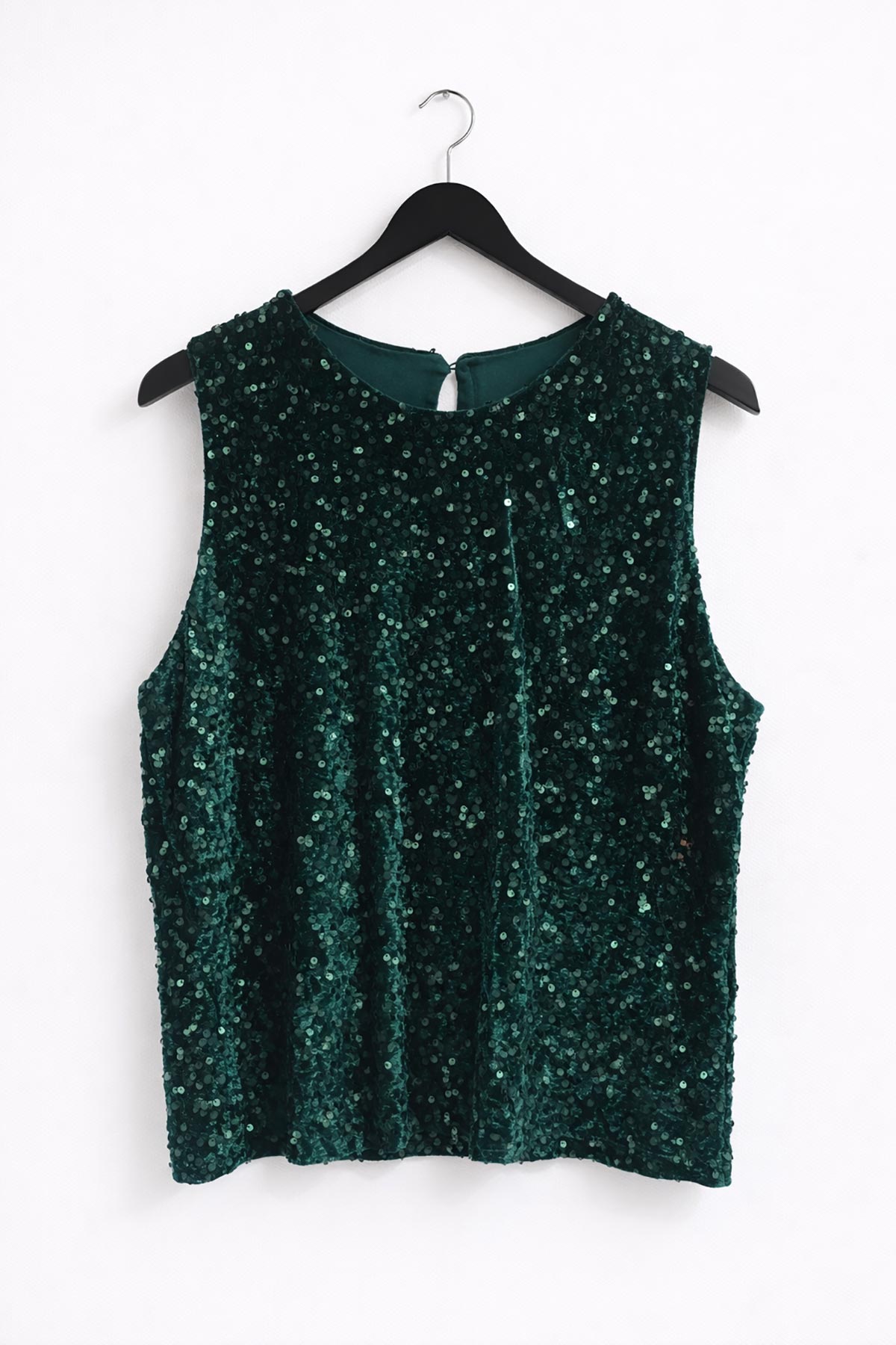 Emerald green velvet sequin sleeveless top made in Italy