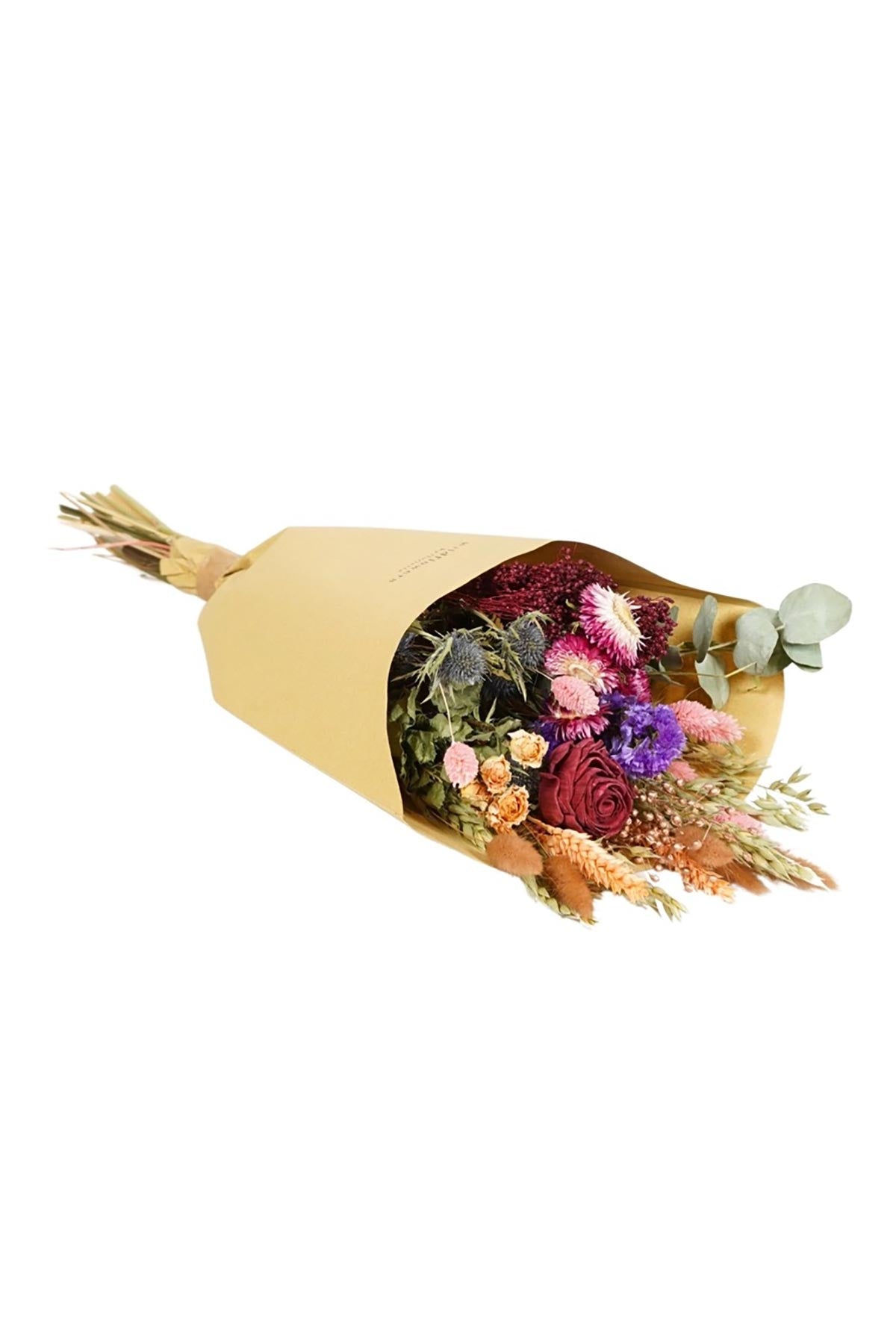 Field style dried flower arrangement burgundy