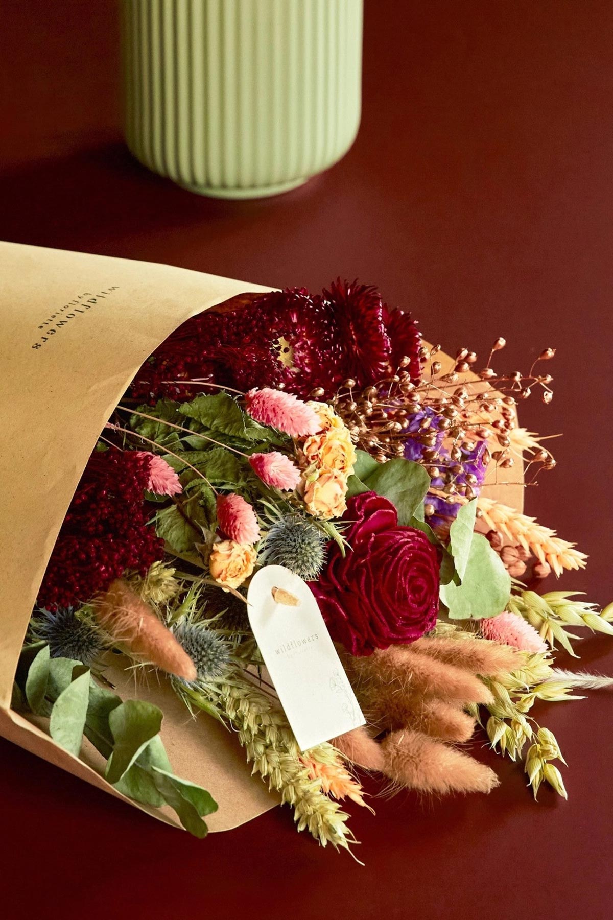 Large burgundy dried flowers bouquet