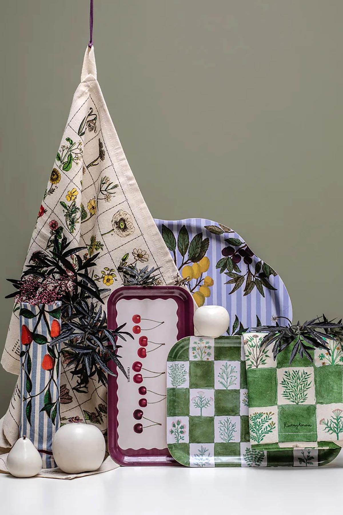 Roomytown tea towel styled in modern kitchen