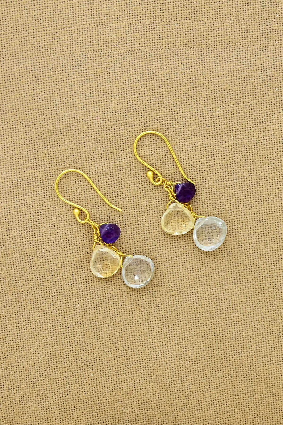 Schmuckoo Green and Purple Amethyst & Citrine Droplet Hook Earrings